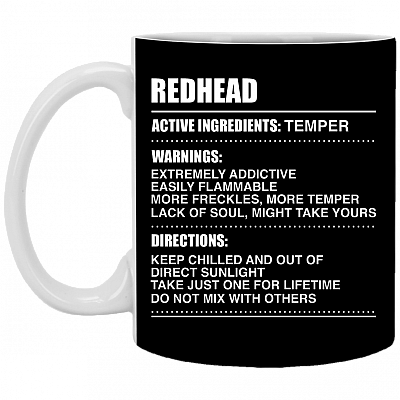 Redhead Active Ingredients Temper Warnings Extremely Addictive Funny Coffee Mug - Beer Stein- Water Bottle