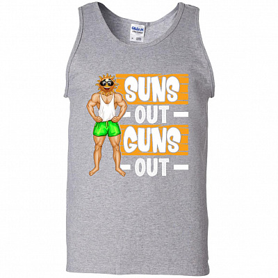 Suns Out Guns_ Out Tank Top - Racerback - Funny Fitness Tank Shirt