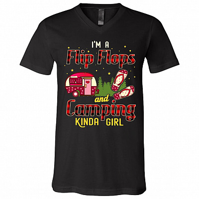 I'm A Flip Flops And Camping Kinda Girl T-Shirt - Happy Camper Girl Camping Tee Shirt