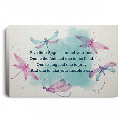 Five Little Angel-s Around Your Bed Dra-gonfly Framed Canvas - Unframed Poster