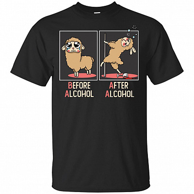 Before Alcohol After Alcohol Dancing Llama Funny T-Shirt
