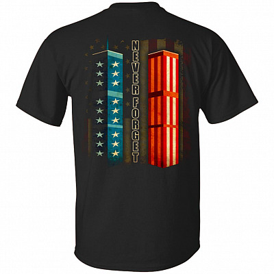 Never Forget 9-11 Memorial Center Print On Back T-shirt - V-neck