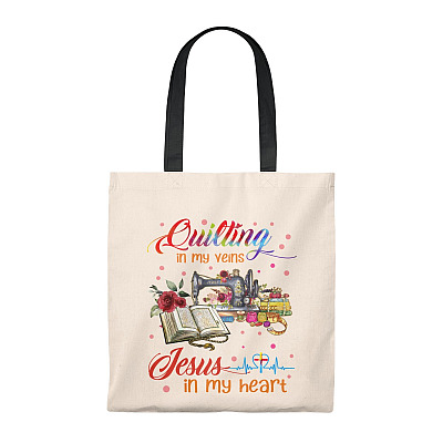 Quilting In My Veins Jesus In My Heart Canvas Tote Bag - Shoulder Bag - Reuseable Shopping Bag