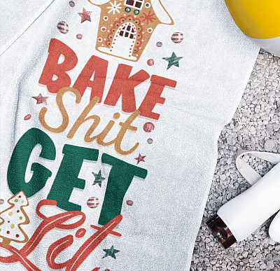 Alternative view of Bake Shit Get Lit Funny Christmas Microfiber Beach Towel - Bath Towel - Sand Free Towel - Best for Kitchen