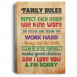 Family Rules Respect Each-Other Use Kind Words Gallery Wrapped Framed Canvas Prints - Unframed Poster