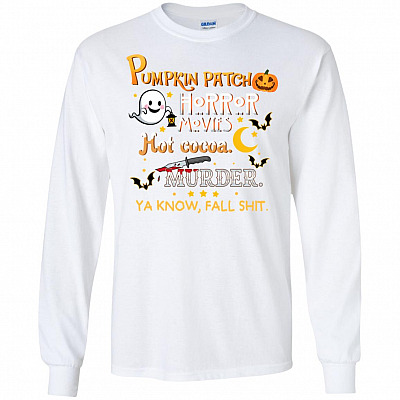 Pump-kin Patch Horror Movies Hot Coco-a Murder Fall Shit Hoodie - Long Sleeve - Sweatshirt