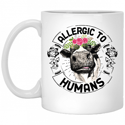 Allergic To Humans Heifer Ceramic Coffee Mug - Beer Stein - Water Bottle - Color Changing Mug