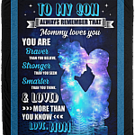 To My Son Always Remember That Mommy Loves You Fleece Blanket - Premium Sherpa Blanket - Woven Blanket