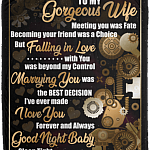 To My Gorgeous Wife Mechanic Husband Fleece Blanket - Premium Sherpa Blanket