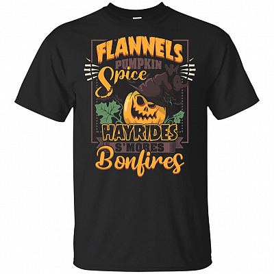 Flannels Pumpkin Spice Hayrides S'Mores Bonfires Halloween T-Shirt