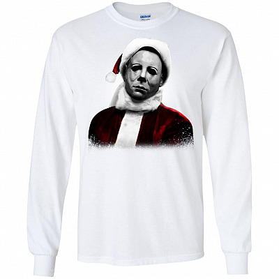 CubeBik Funny Santa Michael Myers Christmas Hoodie - Sweatshirt - Long Sleeve T-Shirt