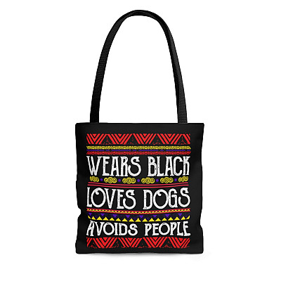 Wears Black Loves Dogs Avoids People Vintage Canvas Tote Bag - Shoulder Bag - Reusable Grocery Shopping Bag