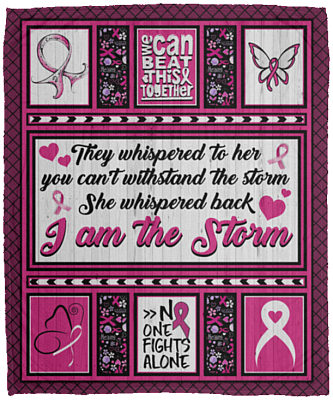 They Whispered To Her You Can't With Stand The Storm Breast Cancer Fleece Blanket - Premium Sherpa Blanket