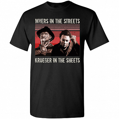 Funny Halloween Myers In The Street Krueger In The Sheet T-Shirt