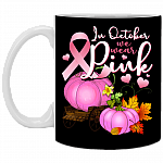 In October We Wear Pink Halloween Ceramic Coffee Mug - Beer Stein -Water Bottle - Color Changing Mug