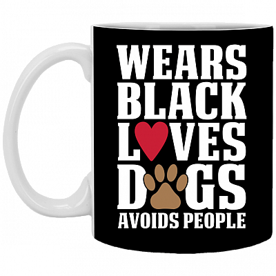 Wears Black Loves Dogs Avoids People Ceramic Coffee Mug - Water Bottle - Color Changing Mug