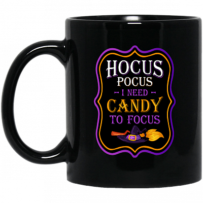 Hocus Poc-us I Need Candy to Focus Halloween Coffee Mug - Beer Stein - Water Bottle