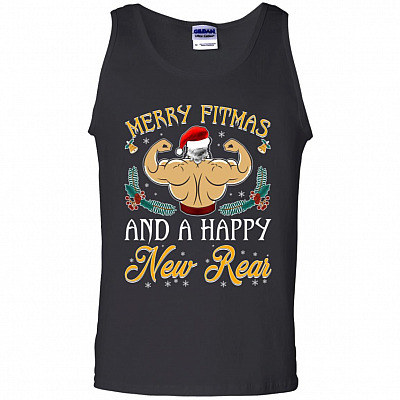 Santa Merry Fitmas and A Happy New Rear Cotton Tank Top Tee
