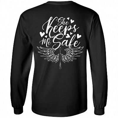 She Keeps Me Safe She Keeps Me Wild Print On Back Only - Plain Front Hoodie - Sweatshirt - Long Sleeve Shirt
