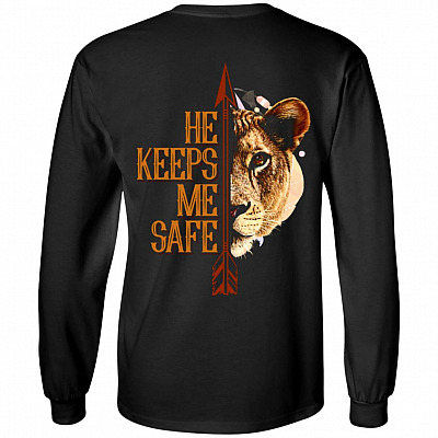 He Keeps Me Safe She Keeps Me Wild Print On Back Only - Plain Front Hoodie - Sweatshirt - Long Sleeve Shirt