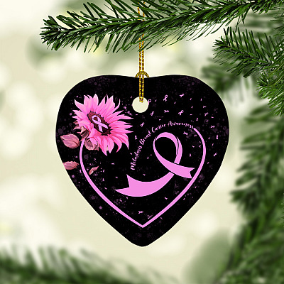 Alternative view of Metastatic Breast Cancer Awareness Decorative Ornament Keepsake-Holiday Flat Heart Porcelain Ceramic Ornament