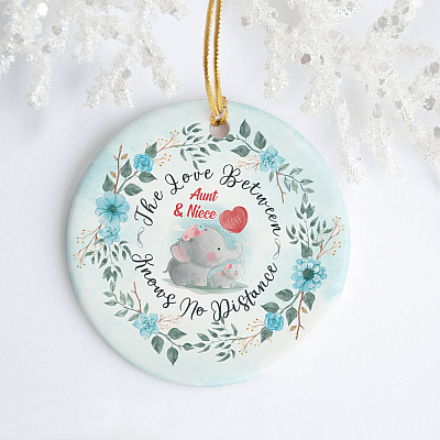 Alternative view of The Love Between Aunt and Niece Knows No Distance Ornament Keepsake - Holiday Flat Circle Porcelain Ceramic Ornament