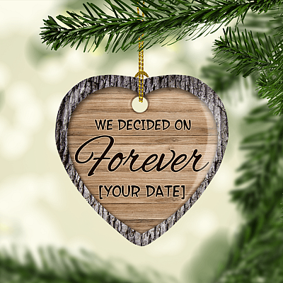 Alternative view of We Decided On Forever Personalized Engagement Ornament Keepsake - Wedding Flat Heart Porcelain Ceramic Ornament