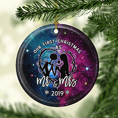 Alternative view of Our First Christmas As Mr Mrs Decorative Christmas Ornament - Holiday Flat Circle Porcelain Ceramic Ornament