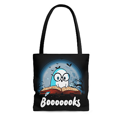 Booooooks Book Lovers Cute Ghost Halloween Tote Bag - Shoulder Bag - Reuseable Shopping Bag