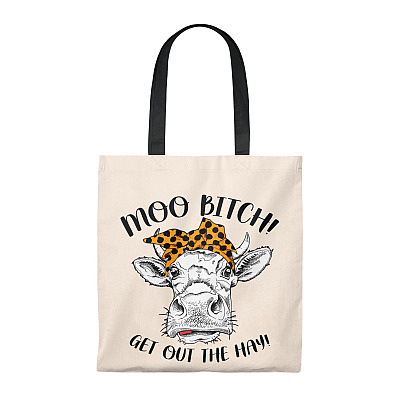 Moo Bitch Get Out The Hay Vintage Canvas Tote Bag - Shoulder Bag - Reusable Grocery Shopping Bag