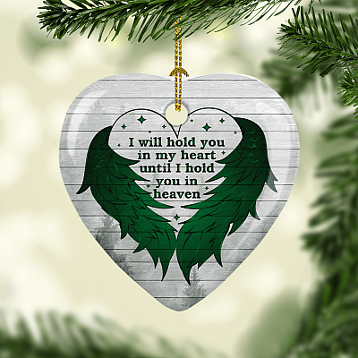 Alternative view of I Will Hold You In My Heart Until I Hold You In Heaven Memorial Ornament Keepsake - Flat Heart Porcelain Ceramic Ornament