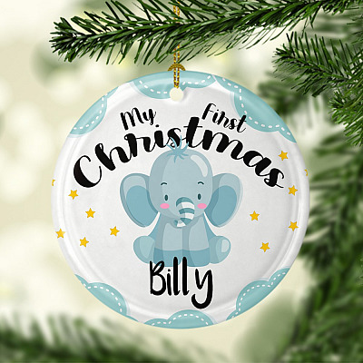 Alternative view of Baby's First Christmas Personalized Christmas Ornament Keepsake - Circle Porcelain Ceramic Ornament