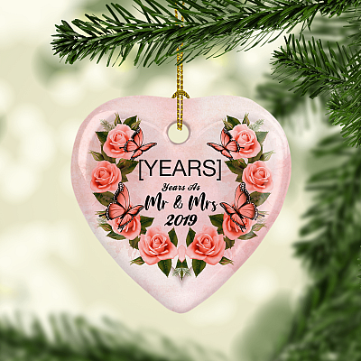 Alternative view of Personalized Anniversary Years As Mr & Mrs Christmas Ornament - Customized Heart Porcelain Ceramic Ornament
