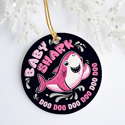 Alternative view of Baby Shark Doo Doo Doo Pink Circle Christmas Ornament
