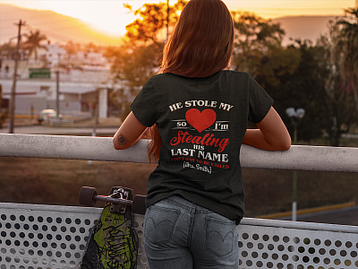 Alternative view of He Stole My Heart So I'm Stealing His Last Name I Can't Wait To Be Called Personalized Your Name Print On Back T-Shirt