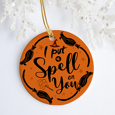 Alternative view of I Put A Spell On You Hocus Po-cus Witches Halloween Porcelain Ceramic Circle Ornament