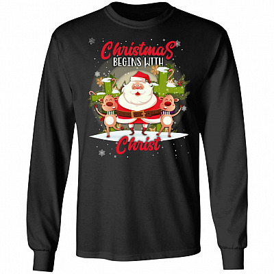 Christmas Begins with Christ Hoodie - Sweatshirt - Long Sleeve Shirt