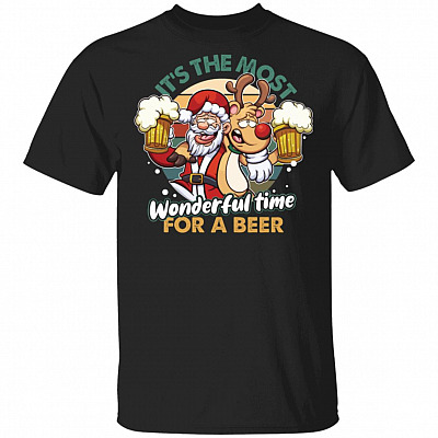 It's The Most Wonderful Time For A Beer Xmas T-Shirt - Funny Santa Shirt