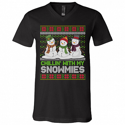 Chillin With My Snowmies Funny Ugly Christmas T-Shirt - V-Neck Tee - Snowman Christmas Shirts