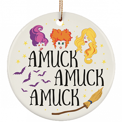 Amuck Amuck Amuck Hocus Po-cus Witches Halloween Porcelain Ceramic Circle Ornament