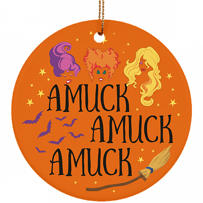 Alternative view of Amuck Amuck Amuck Hocus Po-cus Witches Halloween Porcelain Ceramic Circle Ornament