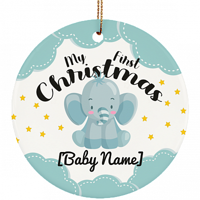 Baby's First Christmas Personalized Christmas Ornament Keepsake - Circle Porcelain Ceramic Ornament
