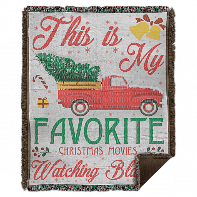 This Is My Favorite Christmas Movie Watching Fleece Blanket - Merry Red Trucker Xmas Sherpa Woven Blanket