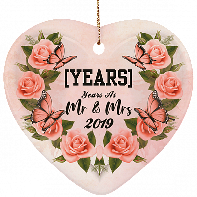 Personalized Anniversary Years As Mr & Mrs Christmas Ornament - Customized Heart Porcelain Ceramic Ornament