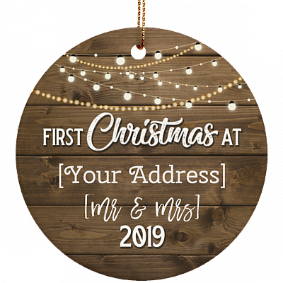 First Christmas at Address New Home Personalized Ornament Keepsake - Holiday Flat Circle Porcelain Ornament
