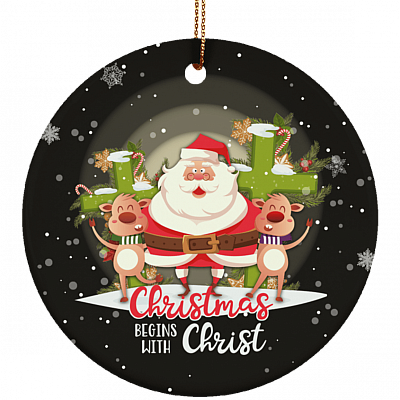 Christmas Begins With Christ Ceramic Cricle Christmas Ornament