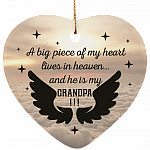 A Big Piece Of My Heart Lives In Heaven And He Is My Grandpa Heart Ornament Keepsake - Christmas Ornament