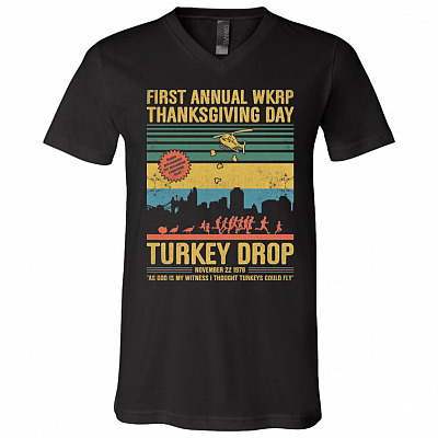 First Annual WKRP Thanksgiving Day Turkey Drop Vintage Retro T-Shirt - V-Neck Shirt