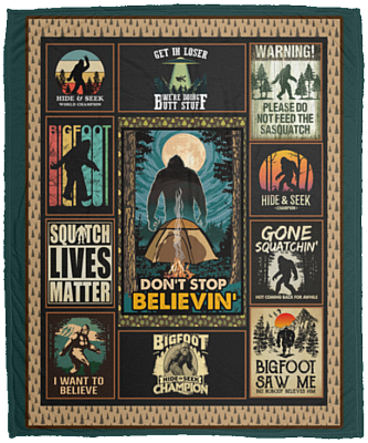 Don't Stop Believin' Bigfoot Hiking Fleece Blanket - Premium Sherpa Blanket