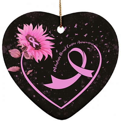 Metastatic Breast Cancer Awareness Decorative Ornament Keepsake-Holiday Flat Heart Porcelain Ceramic Ornament